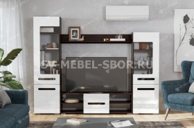 Мебель для гостиной МГС 6 (Исполнение 1/Венге/Белый глянец) в Горячегорске - goryachegorsk.katalogmebeli.com | фото