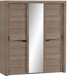 Шкаф трехдверный Соренто с раздвижными дверями Дуб стирлинг/Кофе структурный матовый в Горячегорске - goryachegorsk.katalogmebeli.com | фото